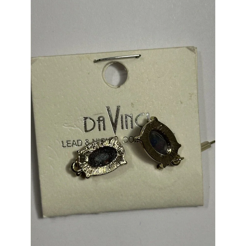 3Pc Mixed Earrings Lot Da Vinci Gemstone Gold Tone Vintage Style New & Used
